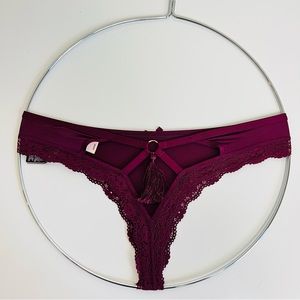 NWT Victoria’s Secret Satin Maroon Cutout Back Lace Tassel Panty Underwear
